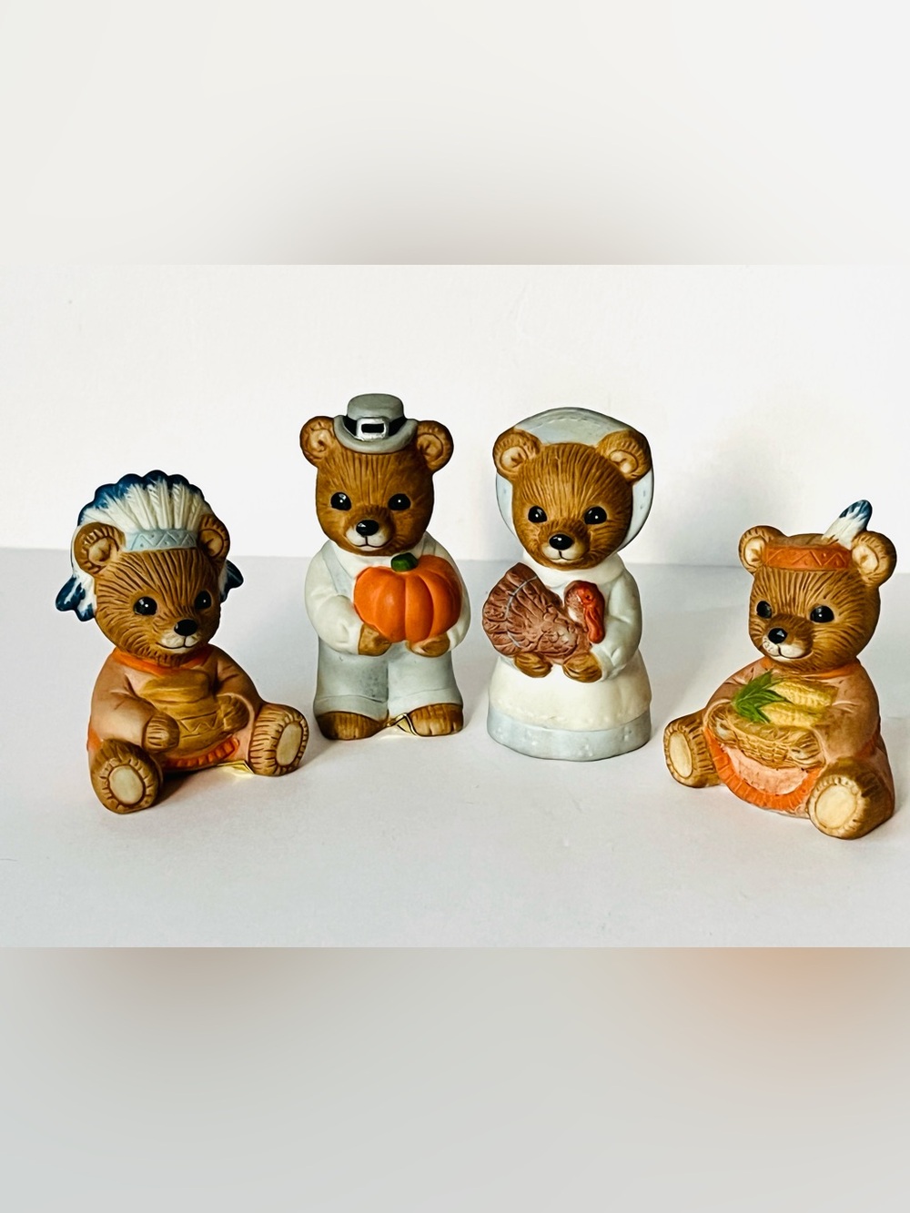 Set of four Homco Thanksgiving bears figurines